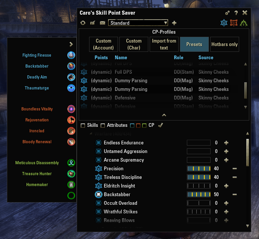 Caro's Skill and Champion Point Saver (CP 2.0) : Character : Elder Scrolls Online AddOns