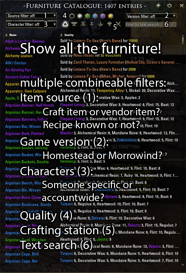 furniture catalogue : tradeskill mods : elder scrolls online addons