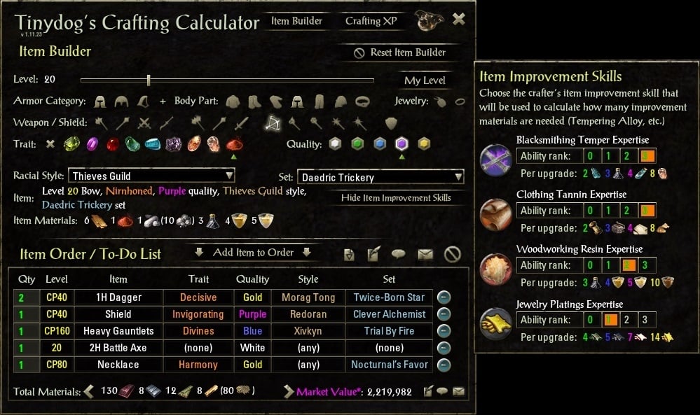 Expense parallel replace Tinydog's Crafting Calculator : TradeSkill Mods : Elder Scrolls Online  AddOns
