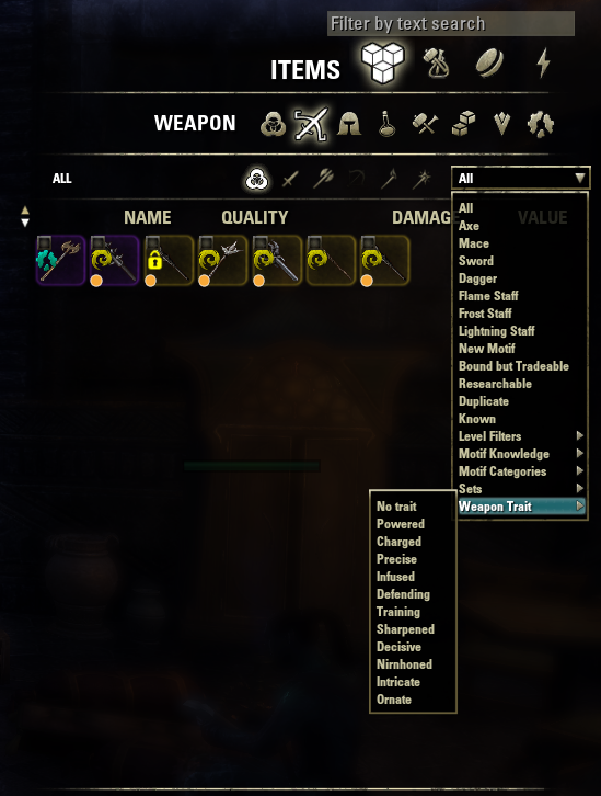 Regnbue At hoppe modul Advanced Filters - Item Trait Filters : Discontinued & Outdated : Elder  Scrolls Online AddOns