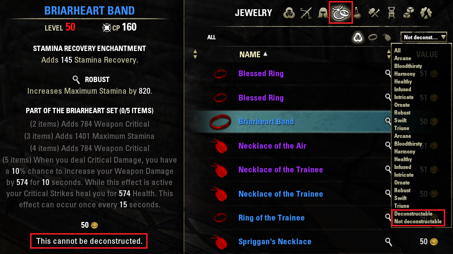 Plateau pinion antage Advanced Filters - Jewelry Deconstructable Status Filters : Plug-Ins &  Patches : Elder Scrolls Online AddOns